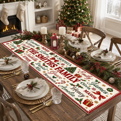 Personalized Christmas Table Runner, Custom Family Name Holiday Dining Decor, Christmas Dinner Tablecloth, Festive Home Accent, Gift 2026 - main product image