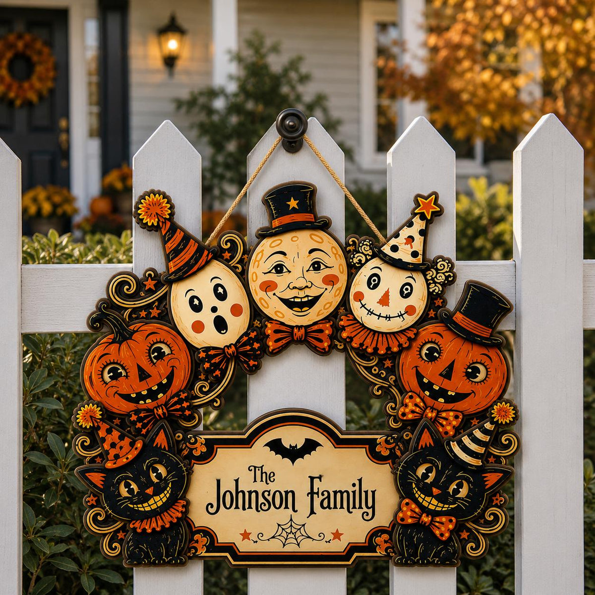 Personalized Halloween Door Sign, Custom Family Name Wooden Plaque, Vintage Jack O Lantern Black Cat Porch Decor, Halloween Front Door Sign - product image 4