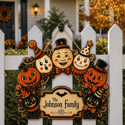 Personalized Halloween Door Sign, Custom Family Name Wooden Plaque, Vintage Jack O Lantern Black Cat Porch Decor, Halloween Front Door Sign - product image 4
