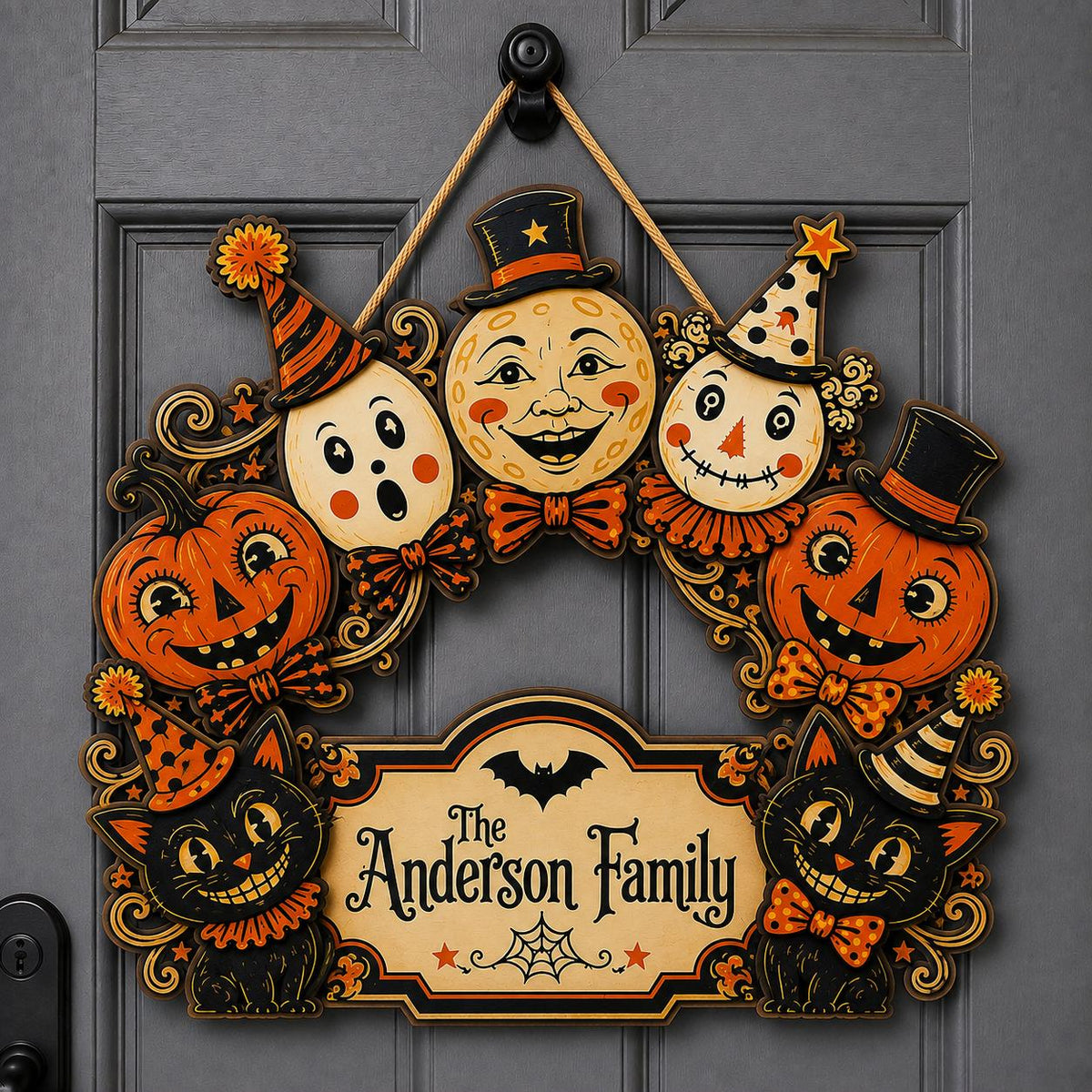 Personalized Halloween Door Sign, Custom Family Name Wooden Plaque, Vintage Jack O Lantern Black Cat Porch Decor, Halloween Front Door Sign - product image 6