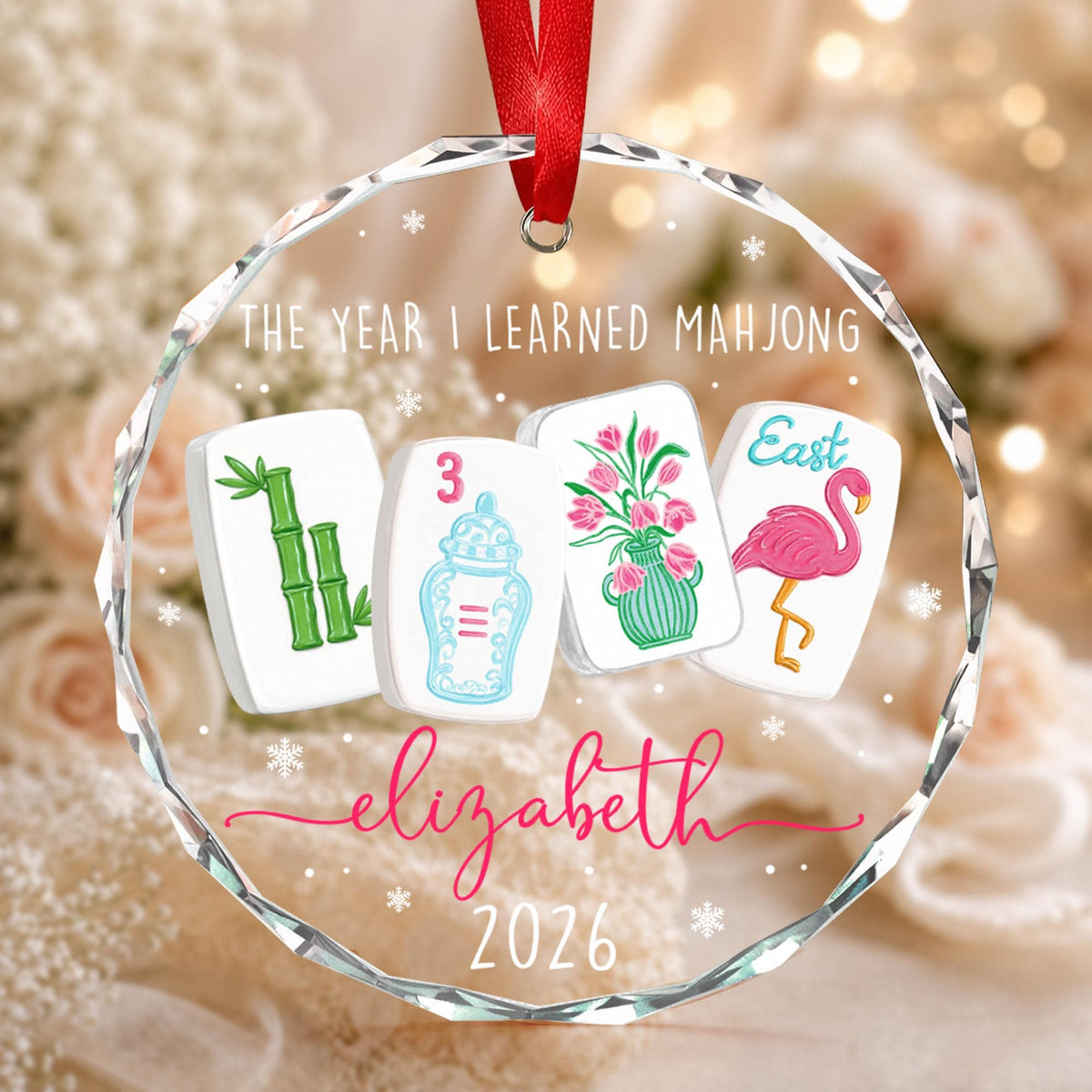 Custom Mahjong Ornament: The Year I Learned Mahjong, Funny Mahjong Group Gift, Christmas Gift For Mahjong Club 2026, Game Night Keepsake - product image 5