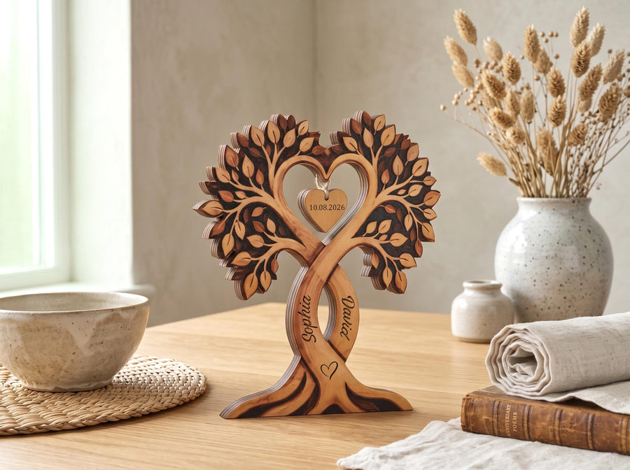 Personalized Couple Heart Tree Wooden Block, Wedding Gifts, Tree of Love Plaque, Anniversary Gift - main product image