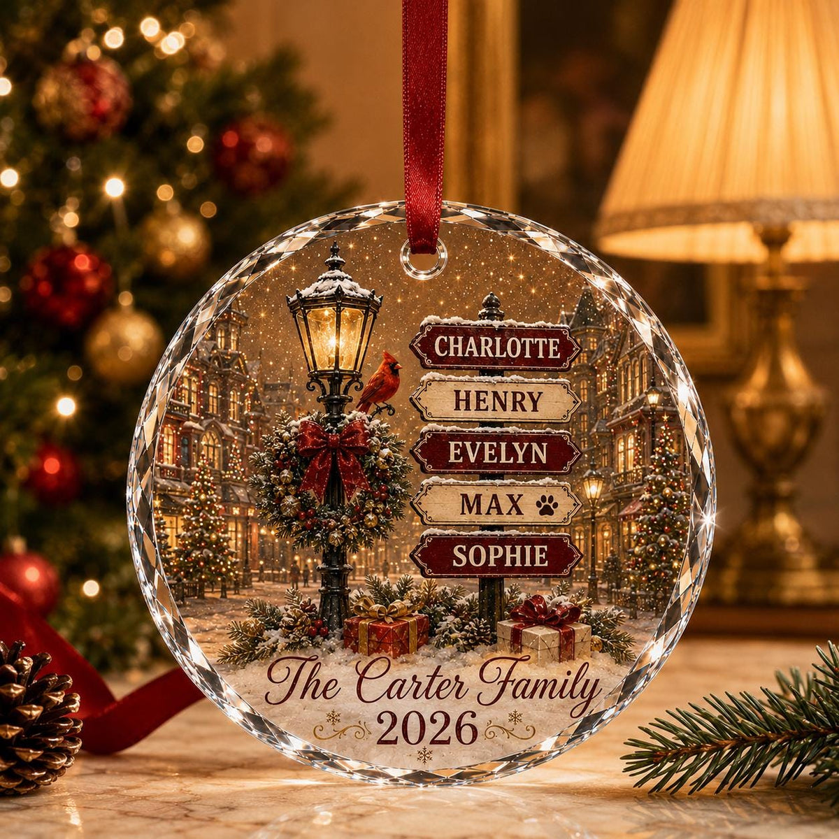 Personalized Family Names Christmas Ornament, Custom Name Signpost Glass Ornament, Family With Pets Ornament, Family Keepsake 2026 - product image 6