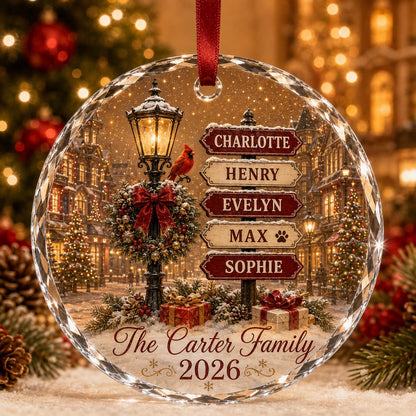 Personalized Family Names Christmas Ornament, Custom Name Signpost Glass Ornament, Family With Pets Ornament, Family Keepsake 2026 - main product image