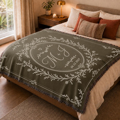 Cotton Anniversary Gift Personalized Woven Blanket 2nd Anniversary Gift for Him or Her Monogrammed Blanket with Initials and Date Keepsake - product image 3