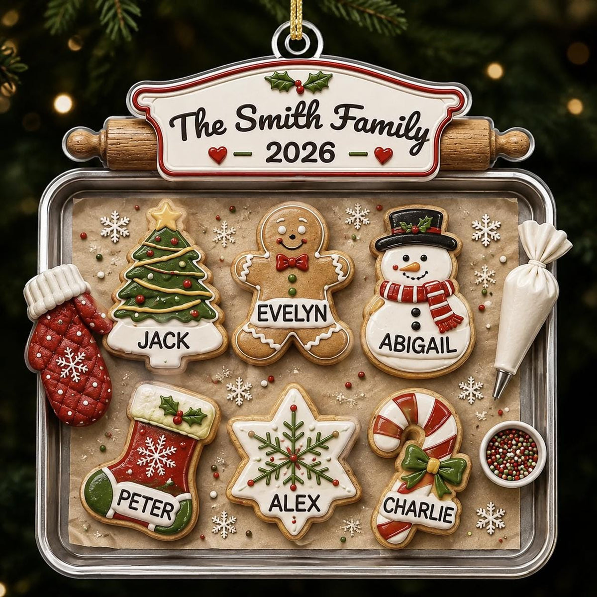Personalized Family Gingerbread Christmas Ornament 2026, Custom Gingerbread Cookie Ornament with Pets Names, Family Holiday Keepsake Gifts - product image 5
