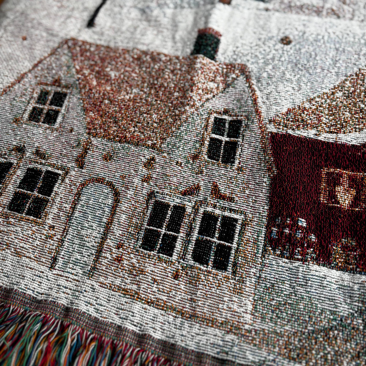 Christmas Woven Blanket, Personalized Festive Xmas Village Cotton Throw, Keepsake Tapestry - product image 5