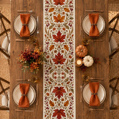 Autumn Maple Leaf Table Runner, Red Berry Botanical Runner, Vintage Thanksgiving Fall Decor, French Country Dining - product image 3