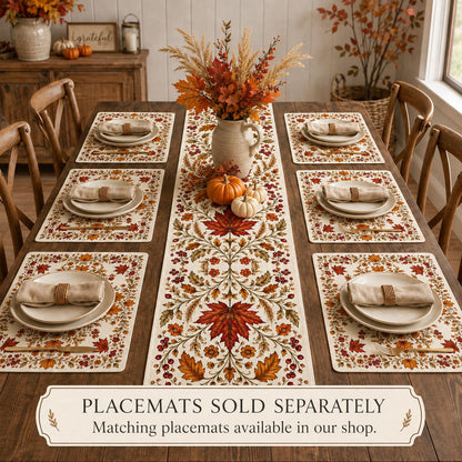Autumn Maple Leaf Table Runner, Red Berry Botanical Runner, Vintage Thanksgiving Fall Decor, French Country Dining - product image 6