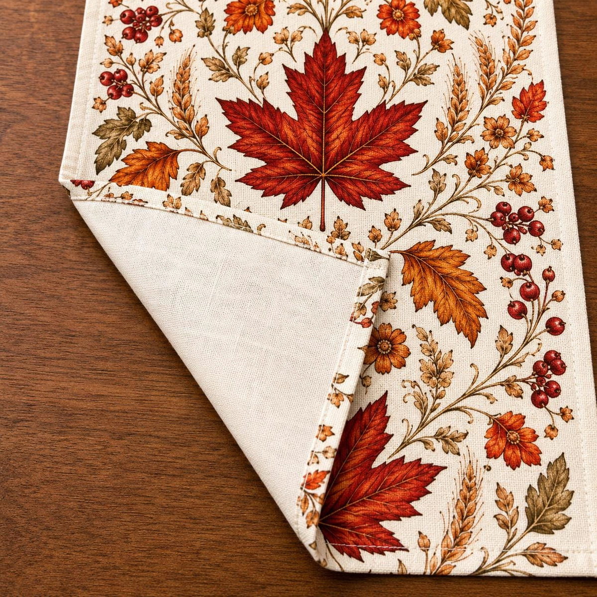 Autumn Maple Leaf Table Runner, Red Berry Botanical Runner, Vintage Thanksgiving Fall Decor, French Country Dining - product image 8