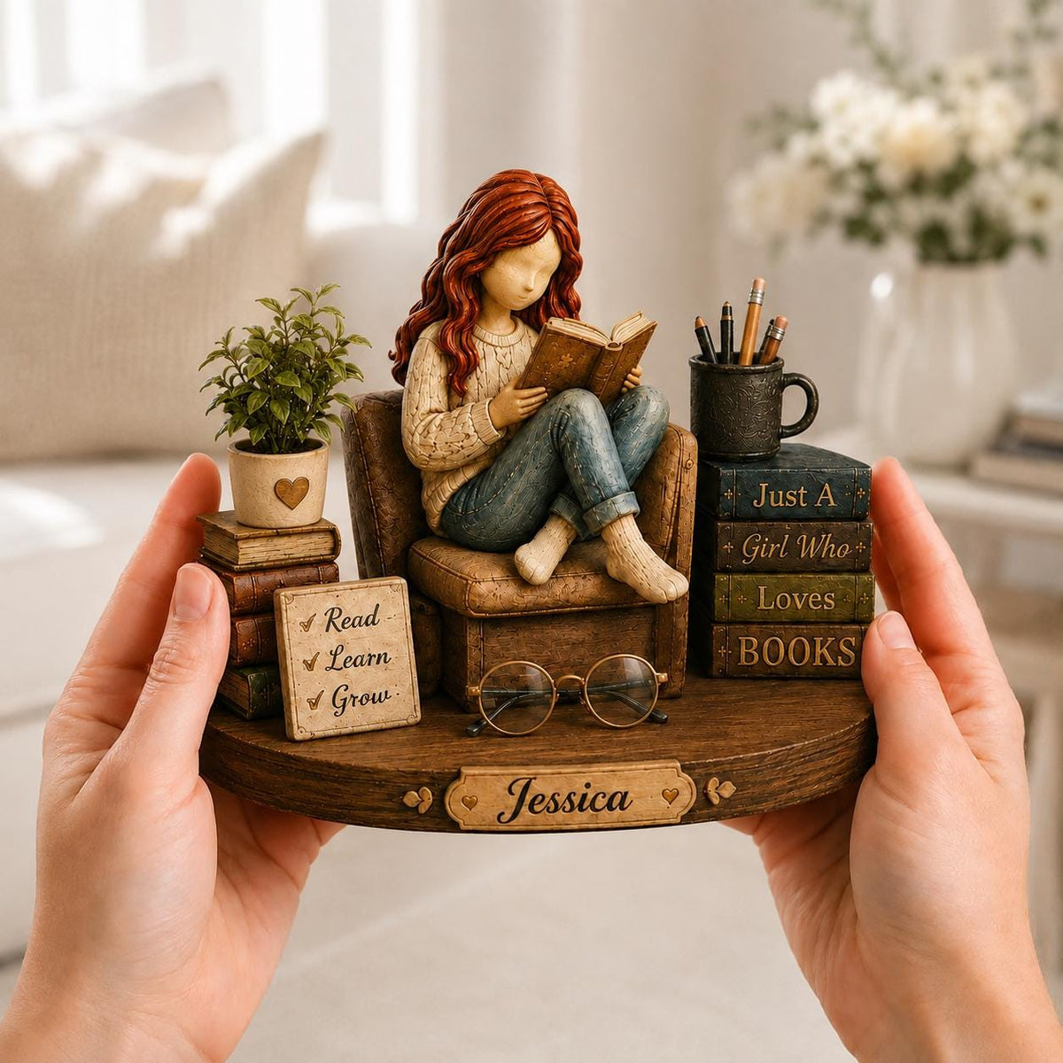 Custom Just a Girl Who Loves Books Wooden Block Sign, Book Lover Gift, Bookish Decor, Gift for Her, Library Decor - product image 5