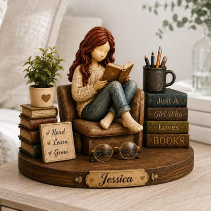 Custom Just a Girl Who Loves Books Wooden Block Sign, Book Lover Gift, Bookish Decor, Gift for Her, Library Decor - product image 6