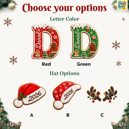 Personalized Gingerbread Letter 2-Layered Wooden Ornament, Custom Kids Name Alphabet Ornament, Stocking Tag for Christmas, Grandkids Gifts - product image 5