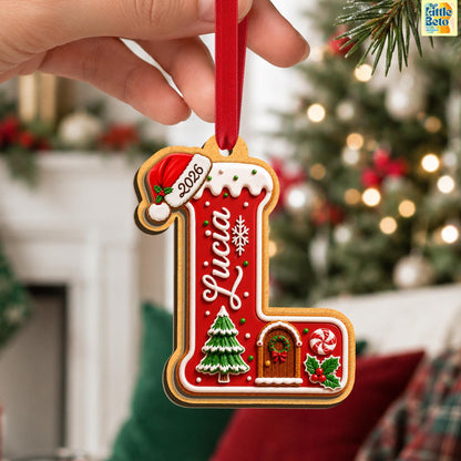 Personalized Gingerbread Letter 2-Layered Wooden Ornament, Custom Kids Name Alphabet Ornament, Stocking Tag for Christmas, Grandkids Gifts - product image 4