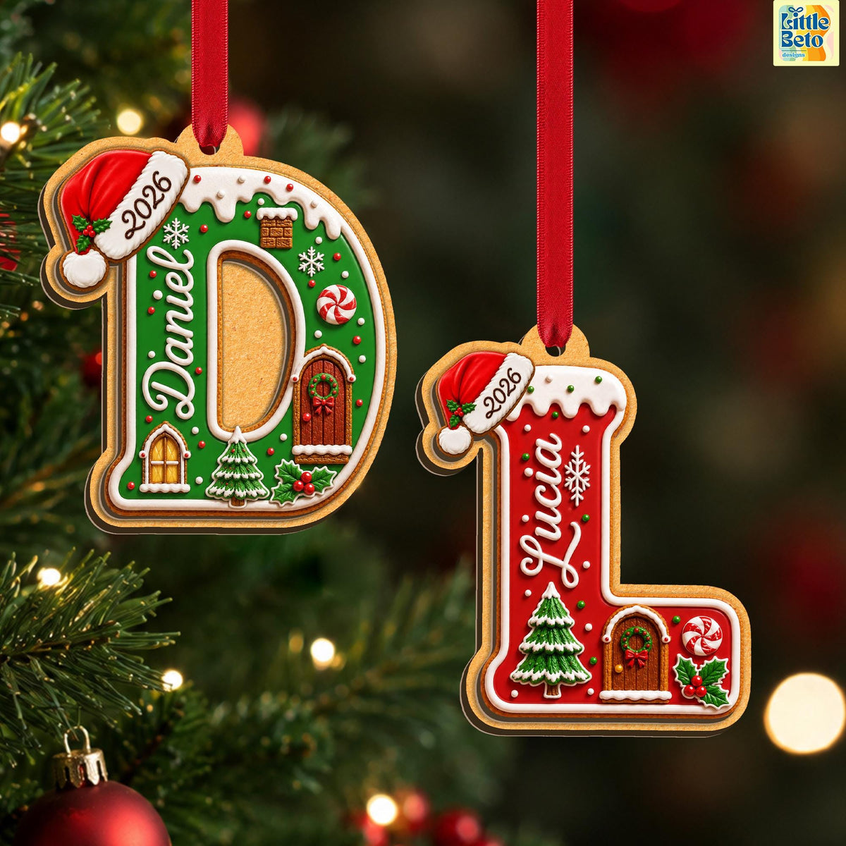 Personalized Gingerbread Letter 2-Layered Wooden Ornament, Custom Kids Name Alphabet Ornament, Stocking Tag for Christmas, Grandkids Gifts - product image 8