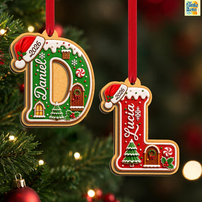 Personalized Gingerbread Letter 2-Layered Wooden Ornament, Custom Kids Name Alphabet Ornament, Stocking Tag for Christmas, Grandkids Gifts - product image 8