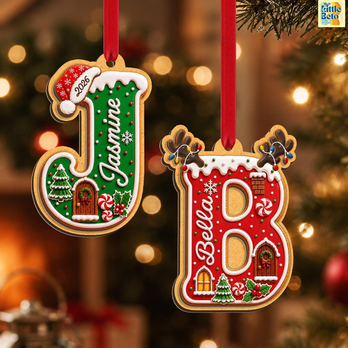 Personalized Gingerbread Letter 2-Layered Wooden Ornament, Custom Kids Name Alphabet Ornament, Stocking Tag for Christmas, Grandkids Gifts - product image 9