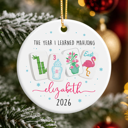 Custom Mahjong Ornament: The Year I Learned Mahjong, Funny Mahjong Group Gift, Christmas Gift For Mahjong Club 2026, Game Night Keepsake - product image 3
