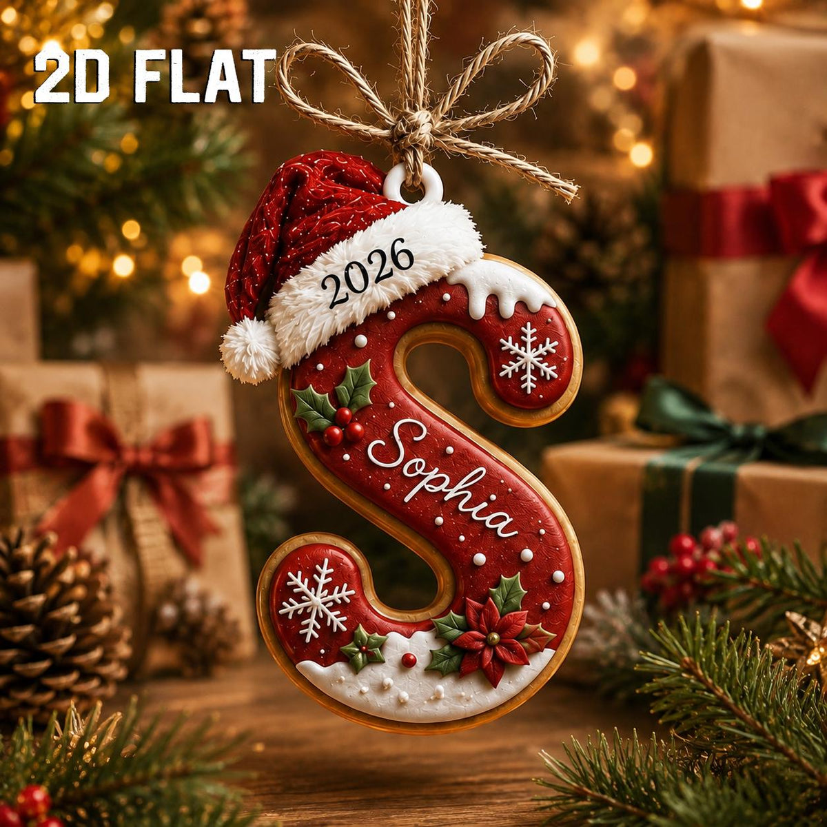 Personalized 2D Flat Initial Christmas Ornament, Custom Name Wooden Ornament, Monogram Letter Gift, Family Christmas Keepsake - product image 4