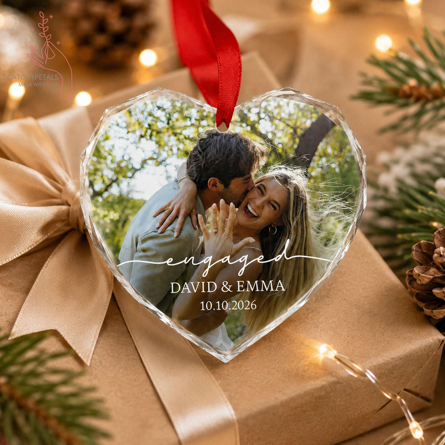 Custom Photo Engagement Ornament, Engagement Ornament, First Christmas Engaged Keepsake, Custom Engagement Gifts, Newlywed Picture Keepsake - main product image