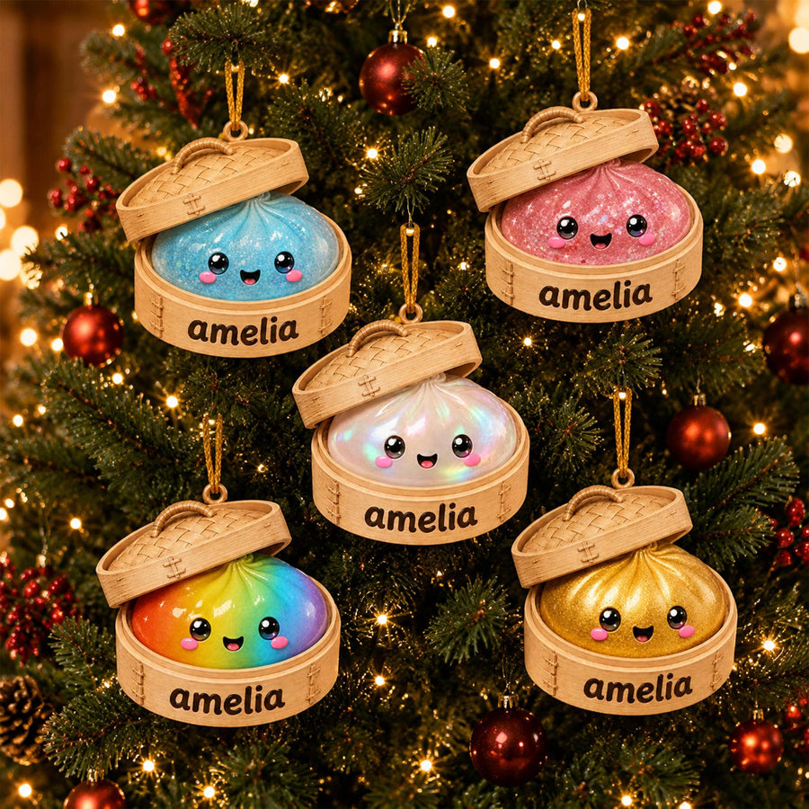 Personalized Glitter Dumpling Ornament, Acrylic Squishy Style Christmas Ornament, Custom Name Ornament, Kids Christmas Gift, Holiday Decor - main product image