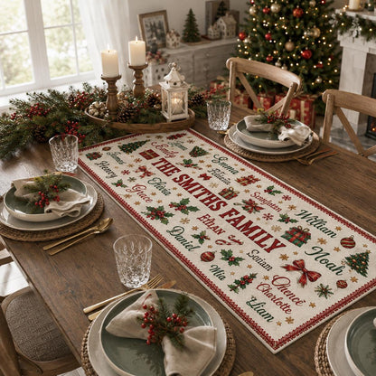 Personalized Christmas Table Runner, Custom Family Name Holiday Dining Decor, Christmas Dinner Tablecloth, Festive Home Accent, Gift 2026 - product image 3