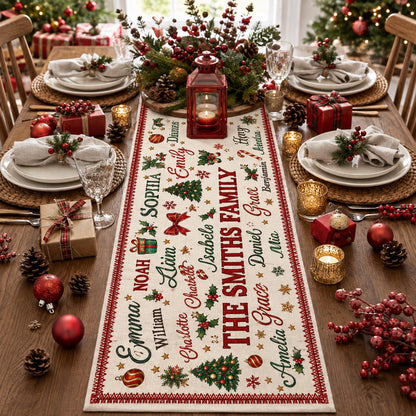 Personalized Christmas Table Runner, Custom Family Name Holiday Dining Decor, Christmas Dinner Tablecloth, Festive Home Accent, Gift 2026 - product image 2