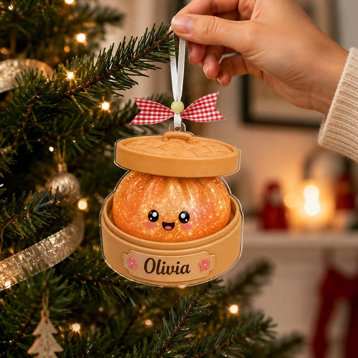 Personalized Glitter Dumpling Ornament, Squishy Dumpling Acrylic Custom Name Glittter Dumpling, Dumpling Lover Gift, Kids Christmas Gift - product image 6