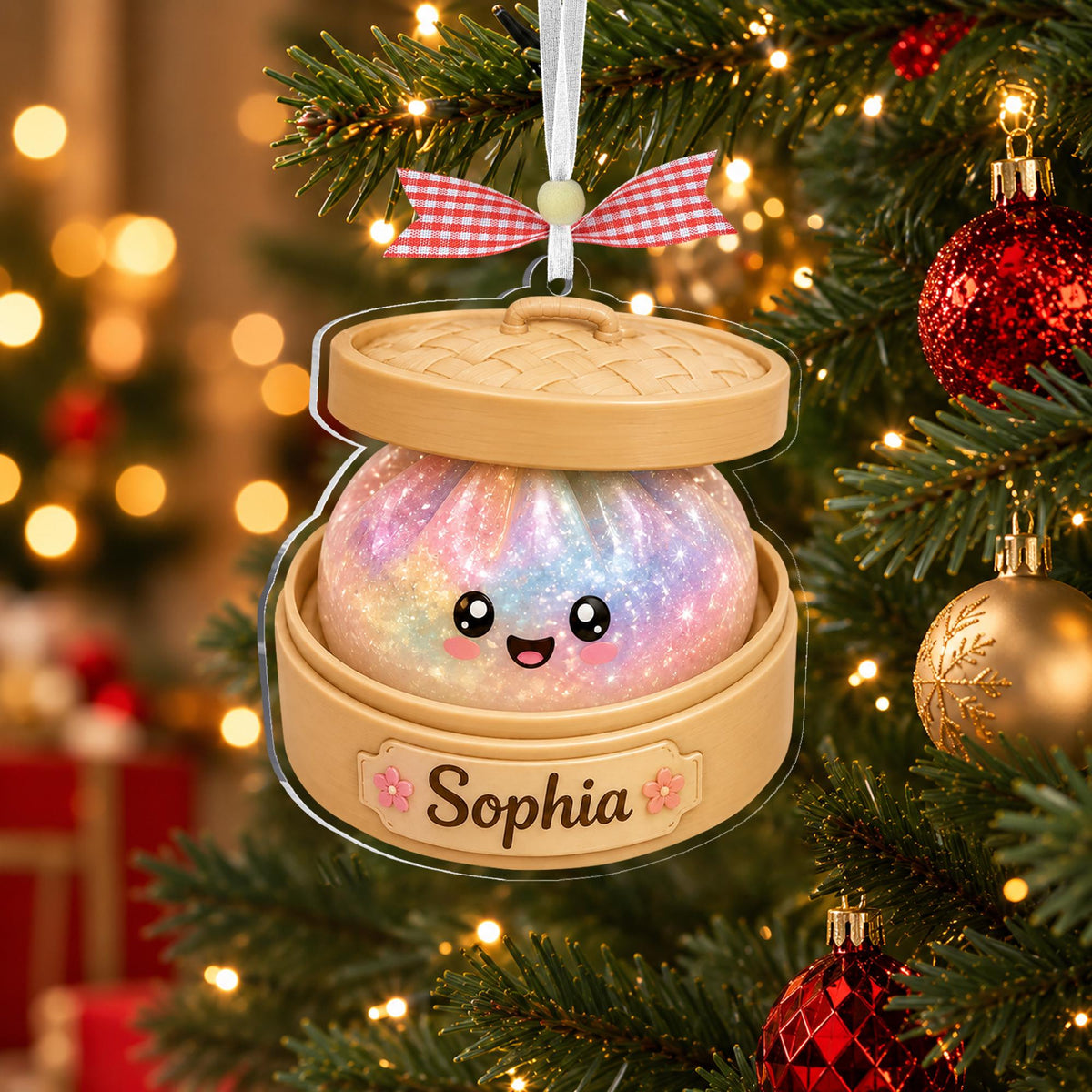 Personalized Glitter Dumpling Ornament, Squishy Dumpling Acrylic Custom Name Glittter Dumpling, Dumpling Lover Gift, Kids Christmas Gift - main product image