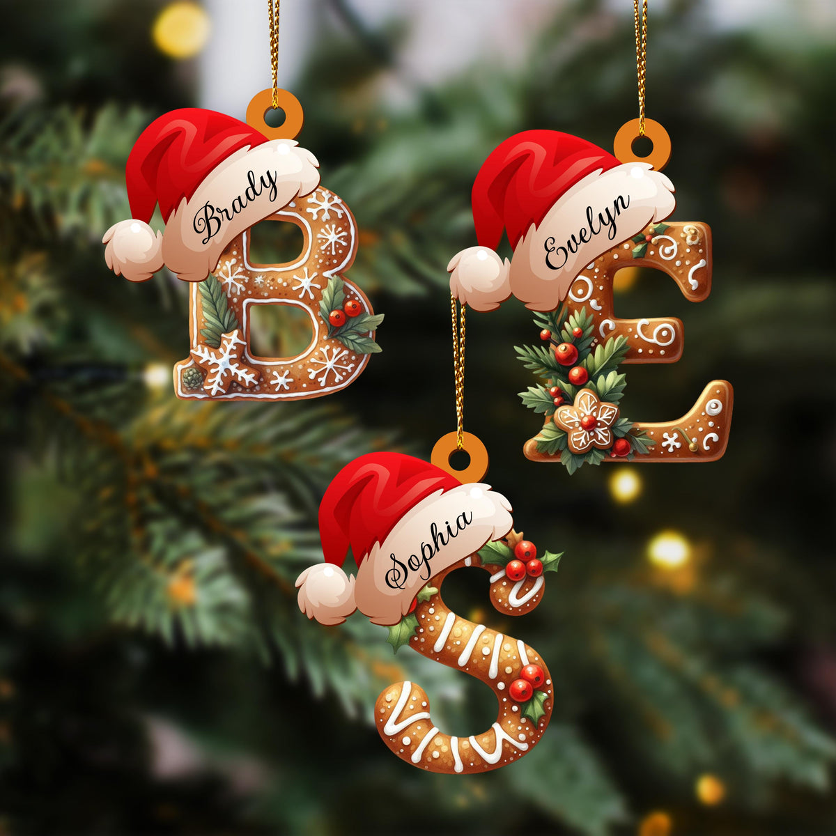 Personalized Gingerbread Letter Ornament, Custom Initial Christmas Decoration, Stocking Name Tags, Family Holiday Keepsake Ornaments - main product image