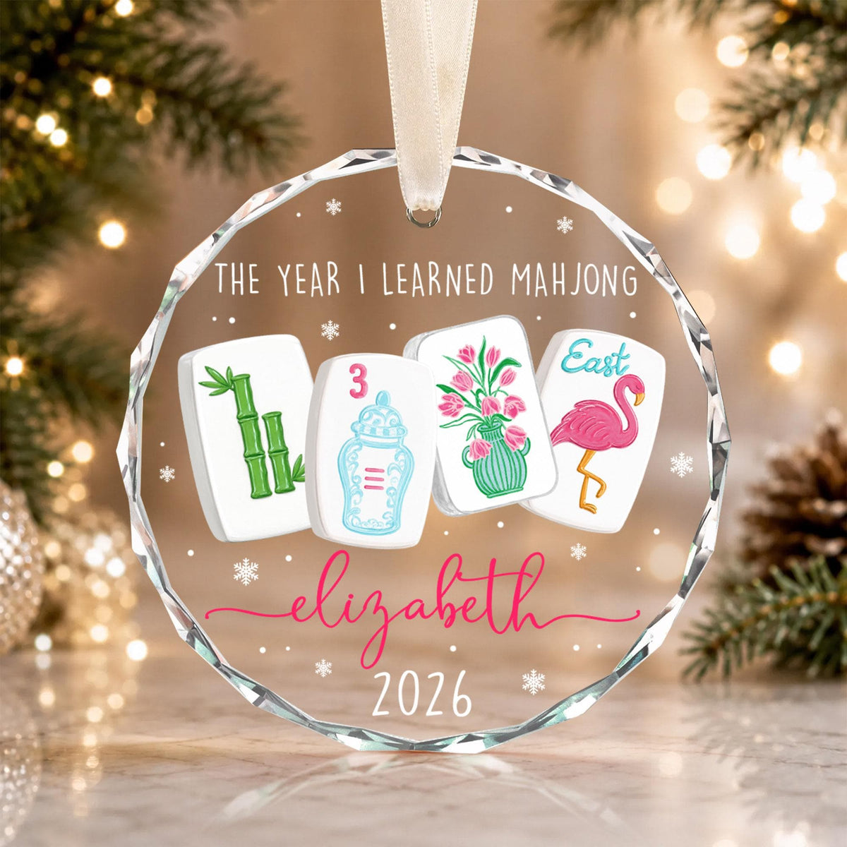 Custom Mahjong Ornament: The Year I Learned Mahjong, Funny Mahjong Group Gift, Christmas Gift For Mahjong Club 2026, Game Night Keepsake - main product image