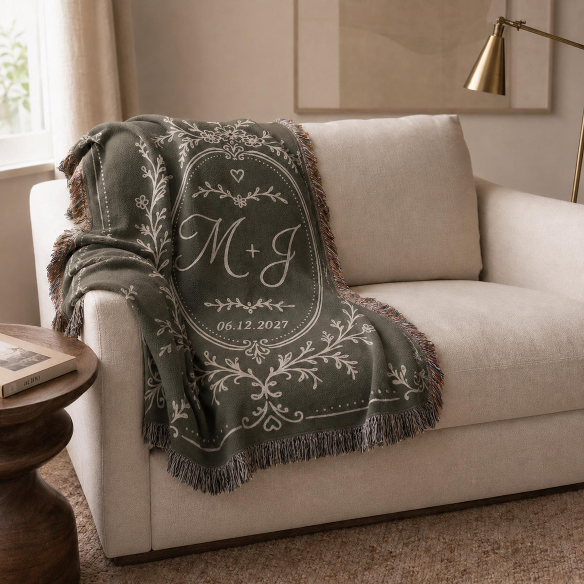 Cotton Anniversary Gift Personalized Woven Blanket 2nd Anniversary Gift for Him or Her Monogrammed Blanket with Initials and Date Keepsake - product image 10