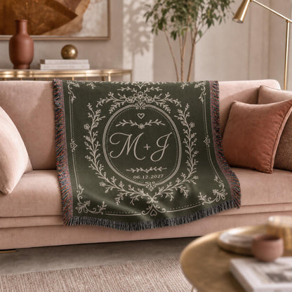 Cotton Anniversary Gift Personalized Woven Blanket 2nd Anniversary Gift for Him or Her Monogrammed Blanket with Initials and Date Keepsake - product image 9