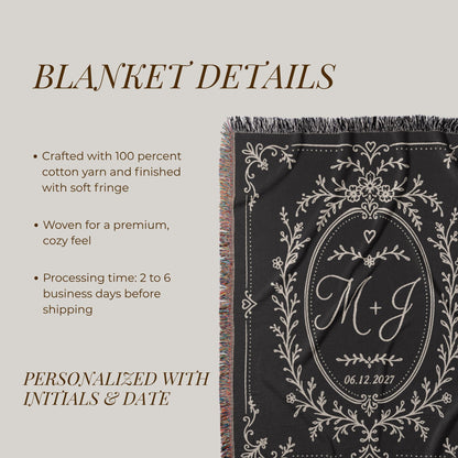Cotton Anniversary Gift Personalized Woven Blanket 2nd Anniversary Gift for Him or Her Monogrammed Blanket with Initials and Date Keepsake - product image 8
