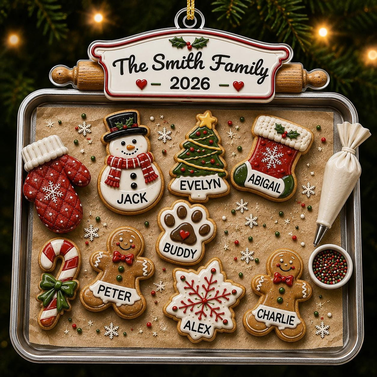 Personalized Family Gingerbread Christmas Ornament 2026, Custom Gingerbread Cookie Ornament with Pets Names, Family Holiday Keepsake Gifts - main product image
