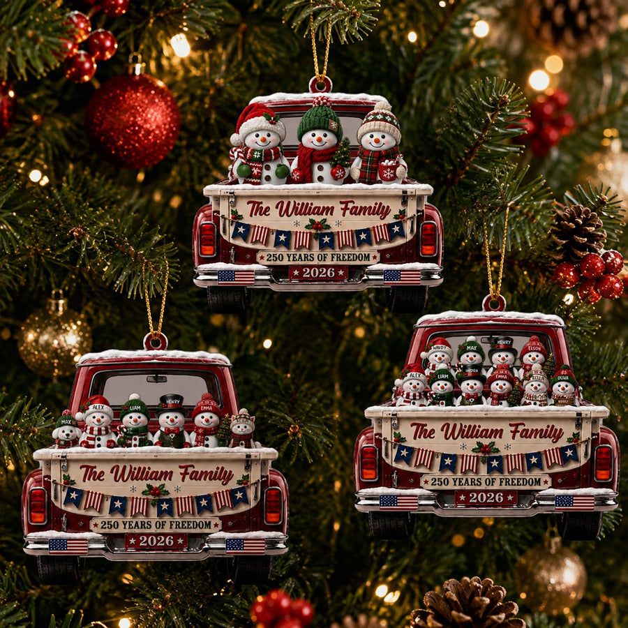 Personalized 250th Anniversary USA Christmas Ornament 2026,Custom Family Name Patriotic Christmas Tree Ornament Gift,Snowman Family Keepsake - main product image