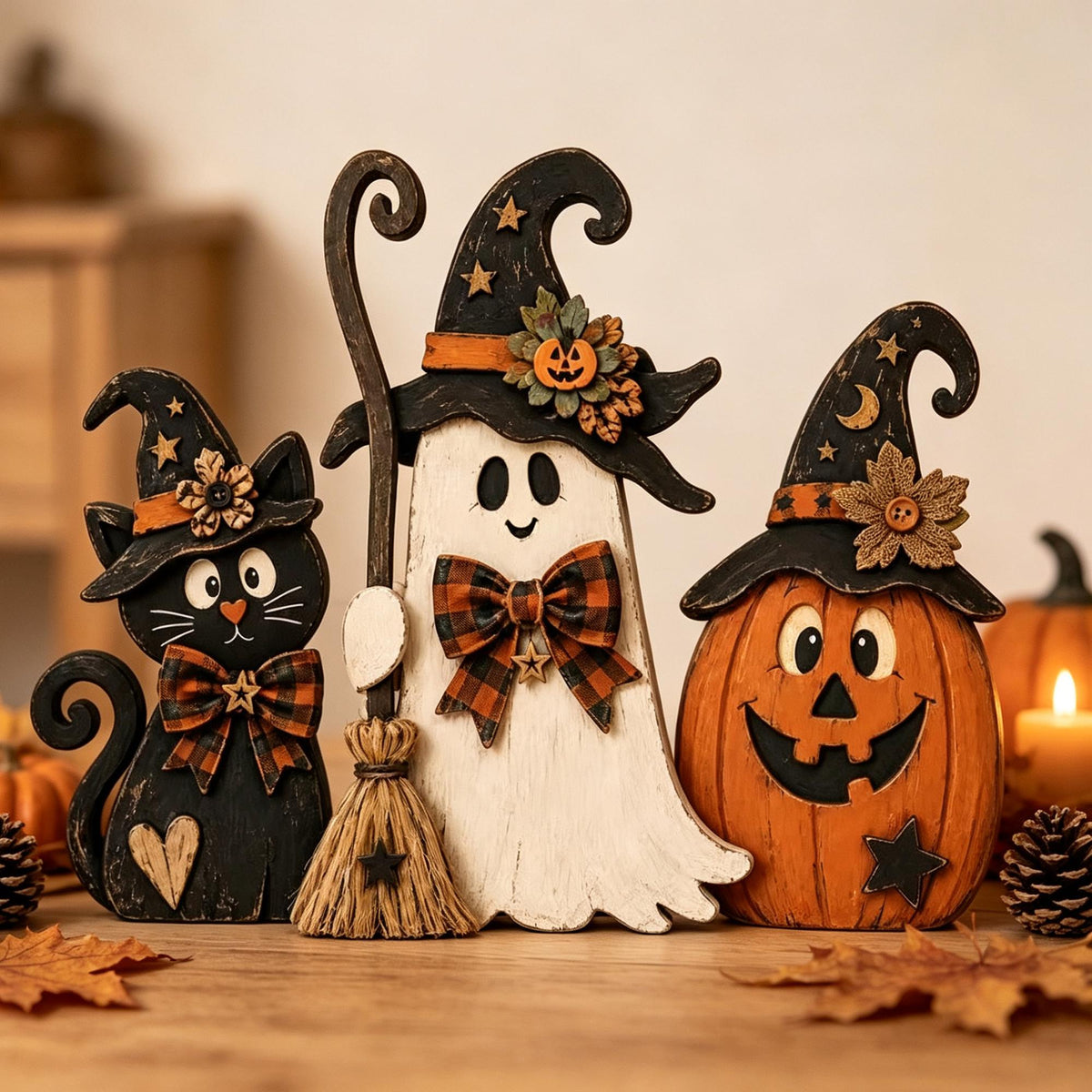 Farmhouse Wooden Halloween Set, Ghost Pumpkin Black Cat Decor, Autumn Tiered Tray Decor - product image 5