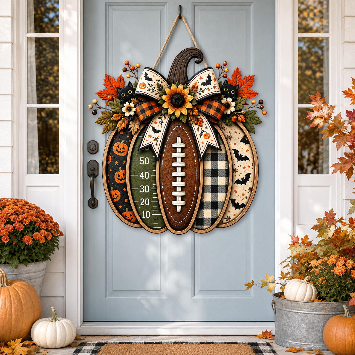 Football Pumpkin Door Sign, Halloween Fall Wreath, Autumn Sports Decor, Game Day GIFT 2026, Harvest Front Door Hanging, Football Fan Gift - product image 6
