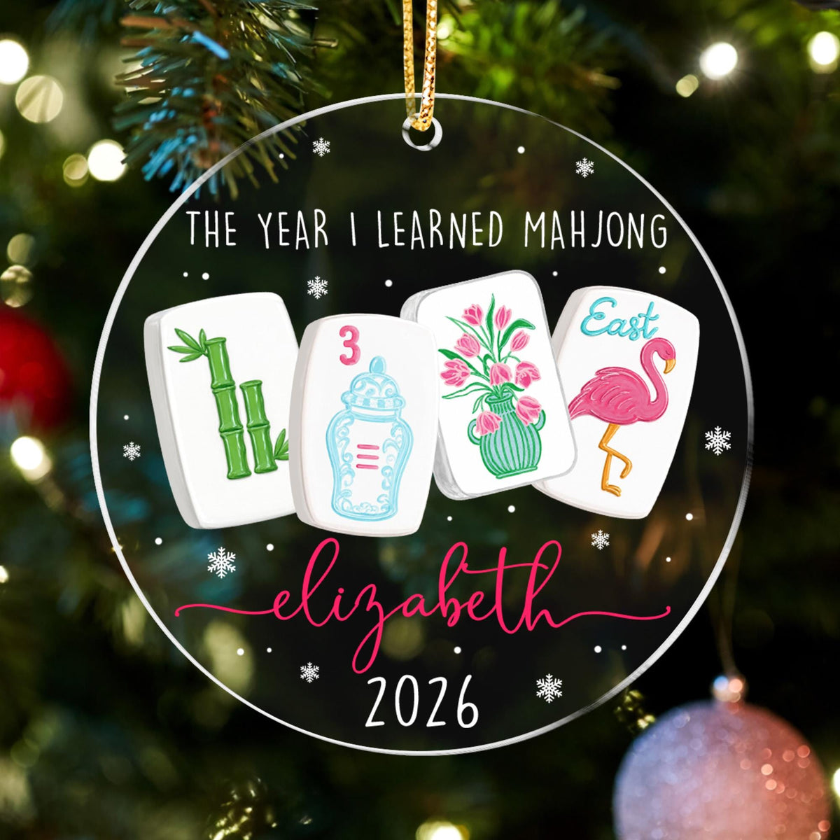 Custom Mahjong Ornament: The Year I Learned Mahjong, Funny Mahjong Group Gift, Christmas Gift For Mahjong Club 2026, Game Night Keepsake - product image 4