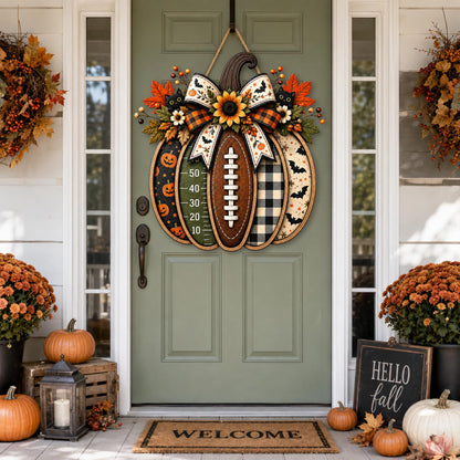 Football Pumpkin Door Sign, Halloween Fall Wreath, Autumn Sports Decor, Game Day GIFT 2026, Harvest Front Door Hanging, Football Fan Gift - main product image