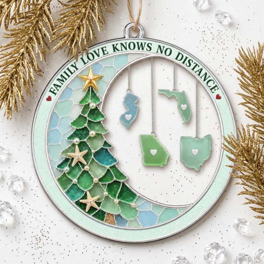 Personalized Family Christmas Ornament, Family Love Knows No Distance, Custom State Hanging, Long Distance Gift - main product image