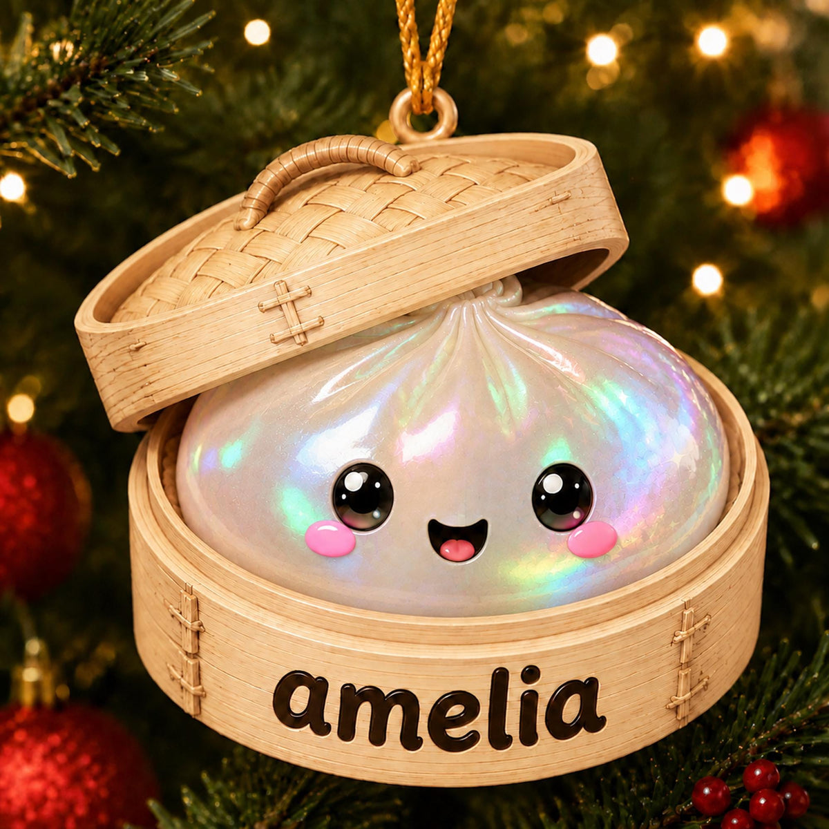 Personalized Glitter Dumpling Ornament, Acrylic Squishy Style Christmas Ornament, Custom Name Ornament, Kids Christmas Gift, Holiday Decor - product image 6