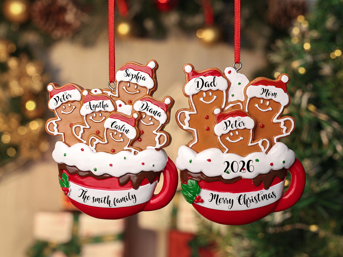 Personalized Resin Family Ornament, Gingerbread Christmas Family Ornament, Gingerbread Family of 2,3,4,5,6 Ornament 2026, Christmas Decor - main product image