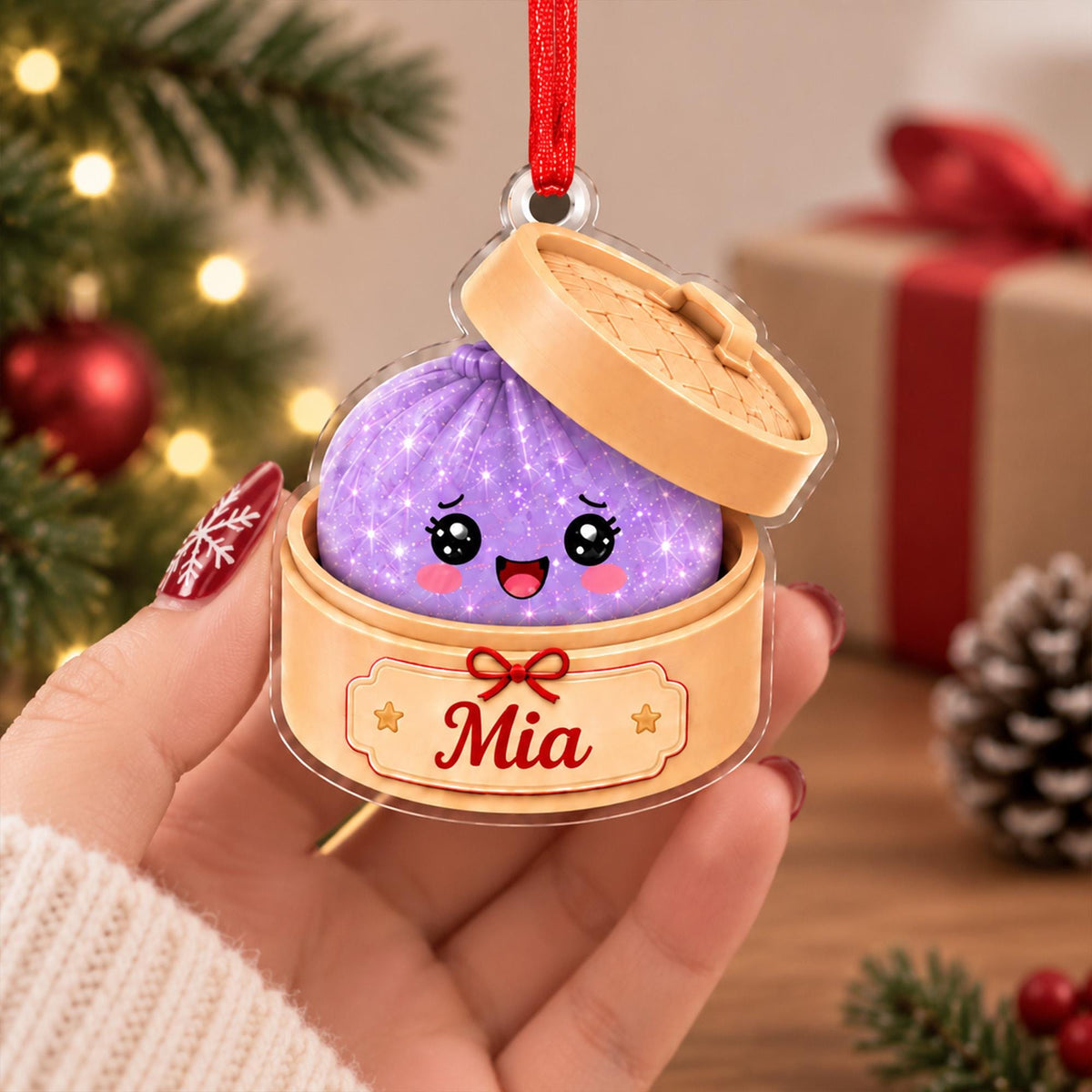 Personalized Cute Dumpling Christmas Ornament, Faux Glitter Dumpling Keepsake, Dumpling Lover Gift, Kids Christmas Gift, Foodie Decor - product image 10