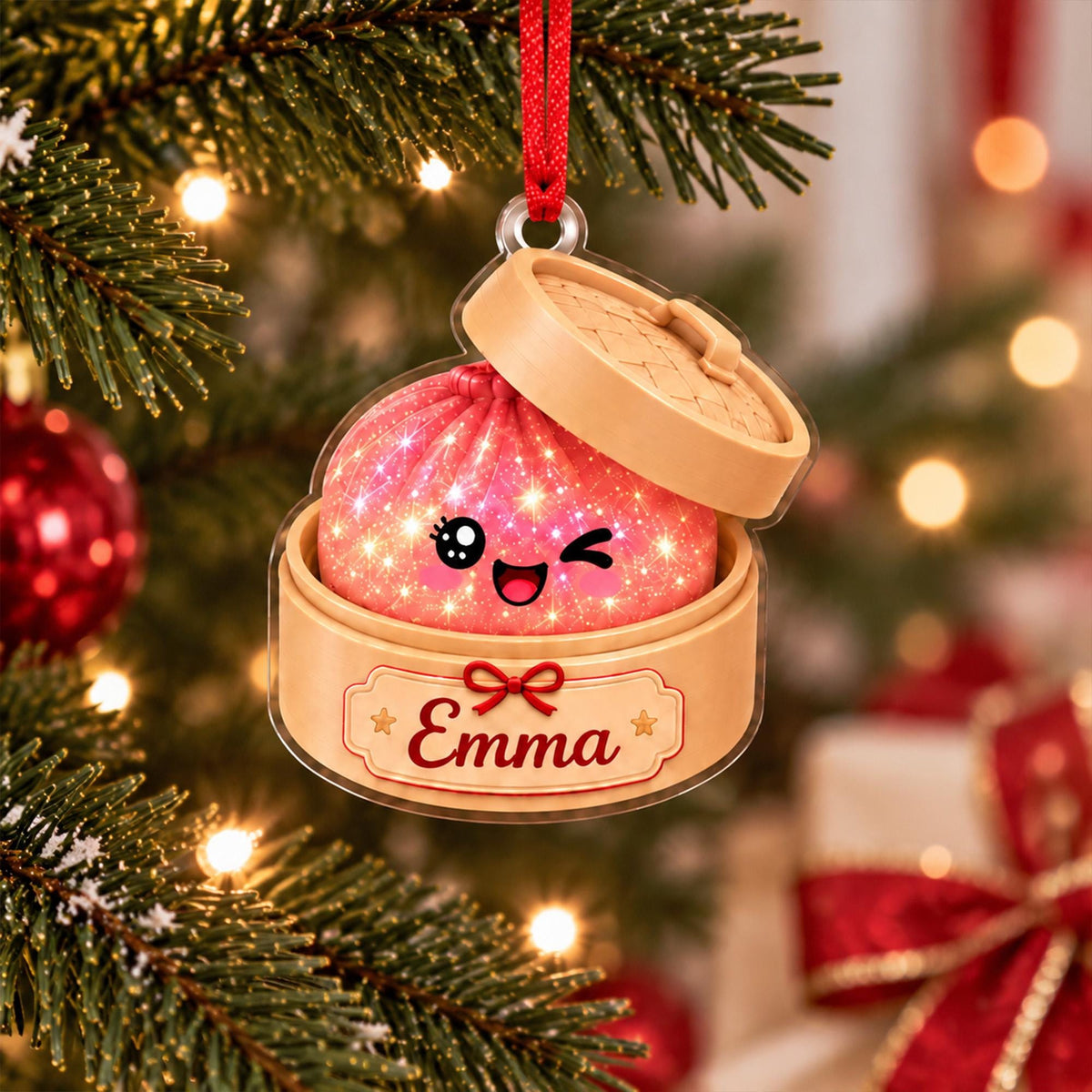 Personalized Cute Dumpling Christmas Ornament, Faux Glitter Dumpling Keepsake, Dumpling Lover Gift, Kids Christmas Gift, Foodie Decor - product image 6