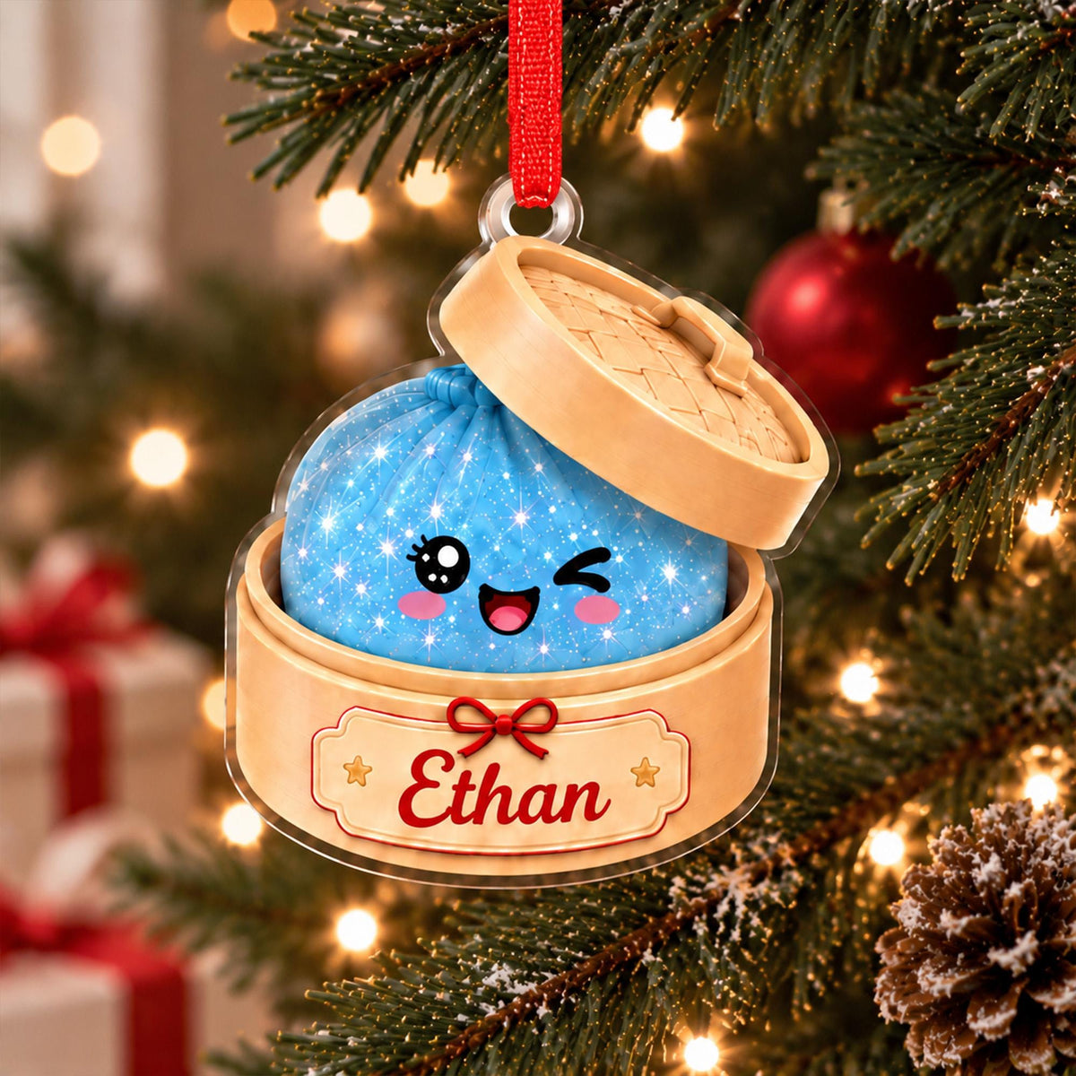 Personalized Cute Dumpling Christmas Ornament, Faux Glitter Dumpling Keepsake, Dumpling Lover Gift, Kids Christmas Gift, Foodie Decor - product image 8