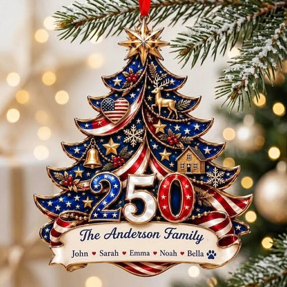 Personalized America Anniversary Ornament 1776-2026, Custom Family Name USA Flag Acrylic Christmas Tree Decor, Patriotic Keepsake Gift - main product image
