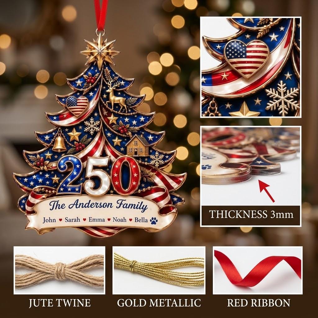 Personalized America Anniversary Ornament 1776-2026, Custom Family Name USA Flag Acrylic Christmas Tree Decor, Patriotic Keepsake Gift - product image 4