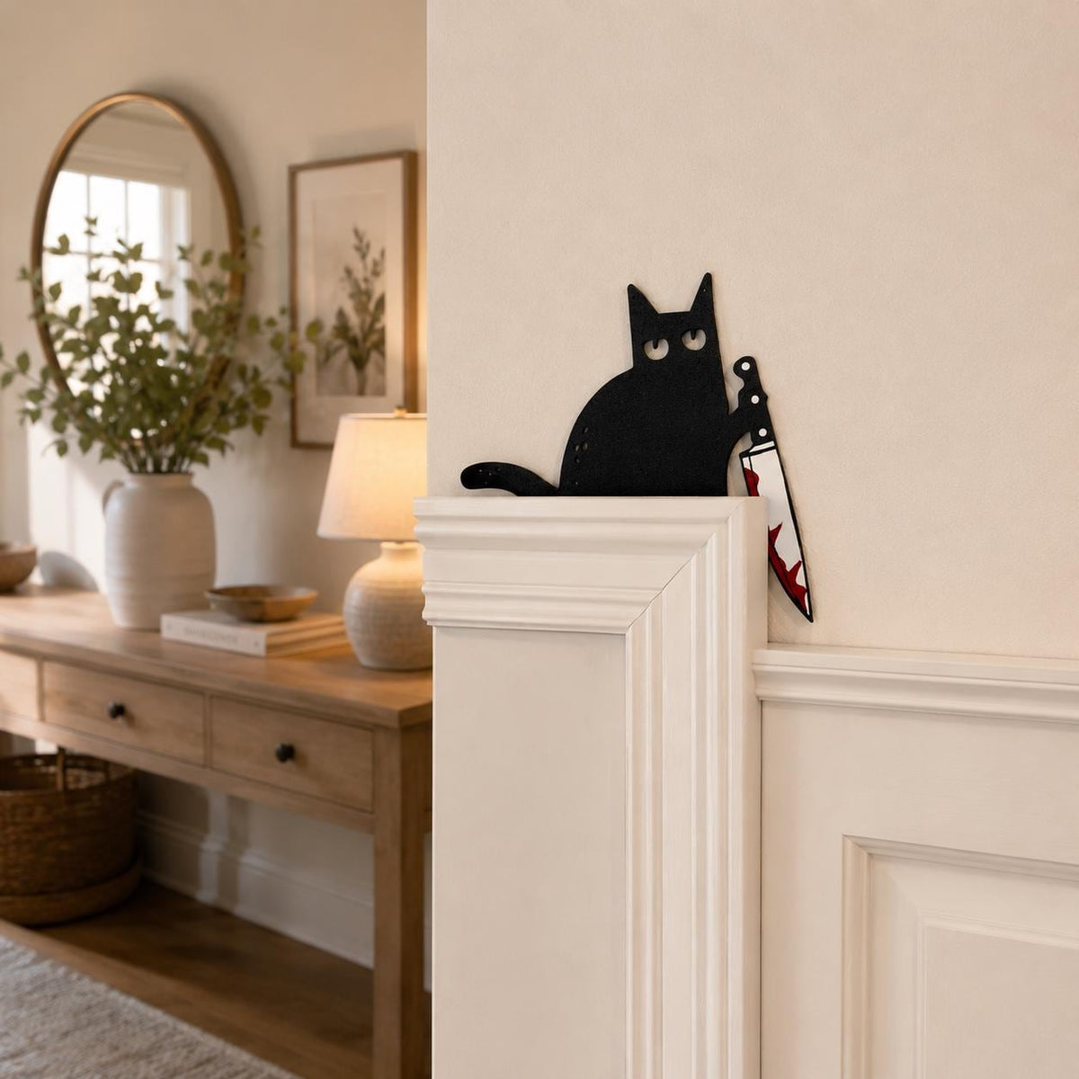 Black Cat Decor | Halloween Decor | Halloween Wall Decor | Cat Door Corner | Funny Halloween Decor | Cat Lover Gift | Door Frame Cat - product image 4