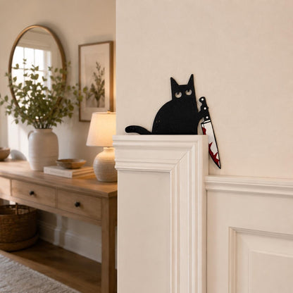 Black Cat Decor | Halloween Decor | Halloween Wall Decor | Cat Door Corner | Funny Halloween Decor | Cat Lover Gift | Door Frame Cat - product image 4